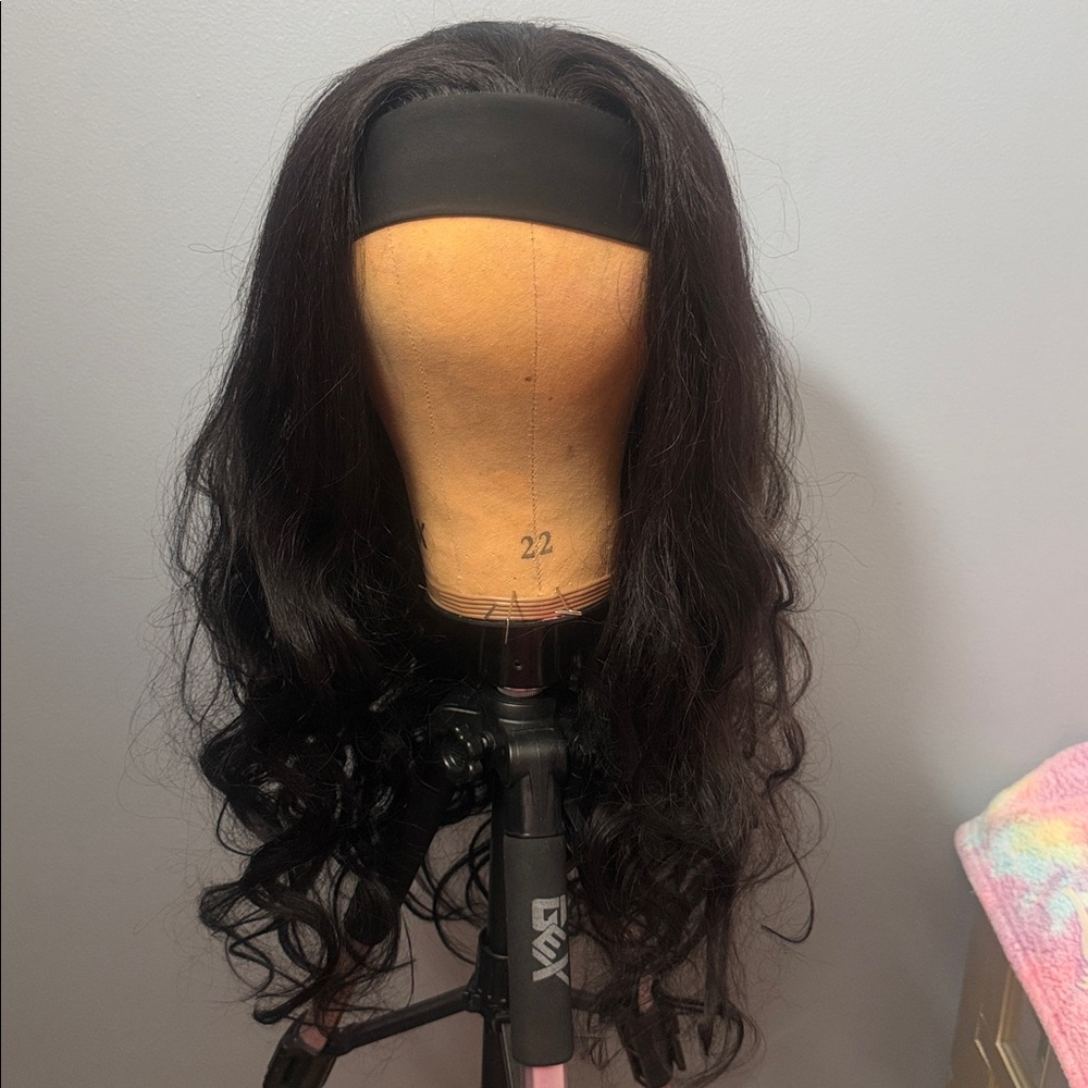 Elegant Black human headband Wig